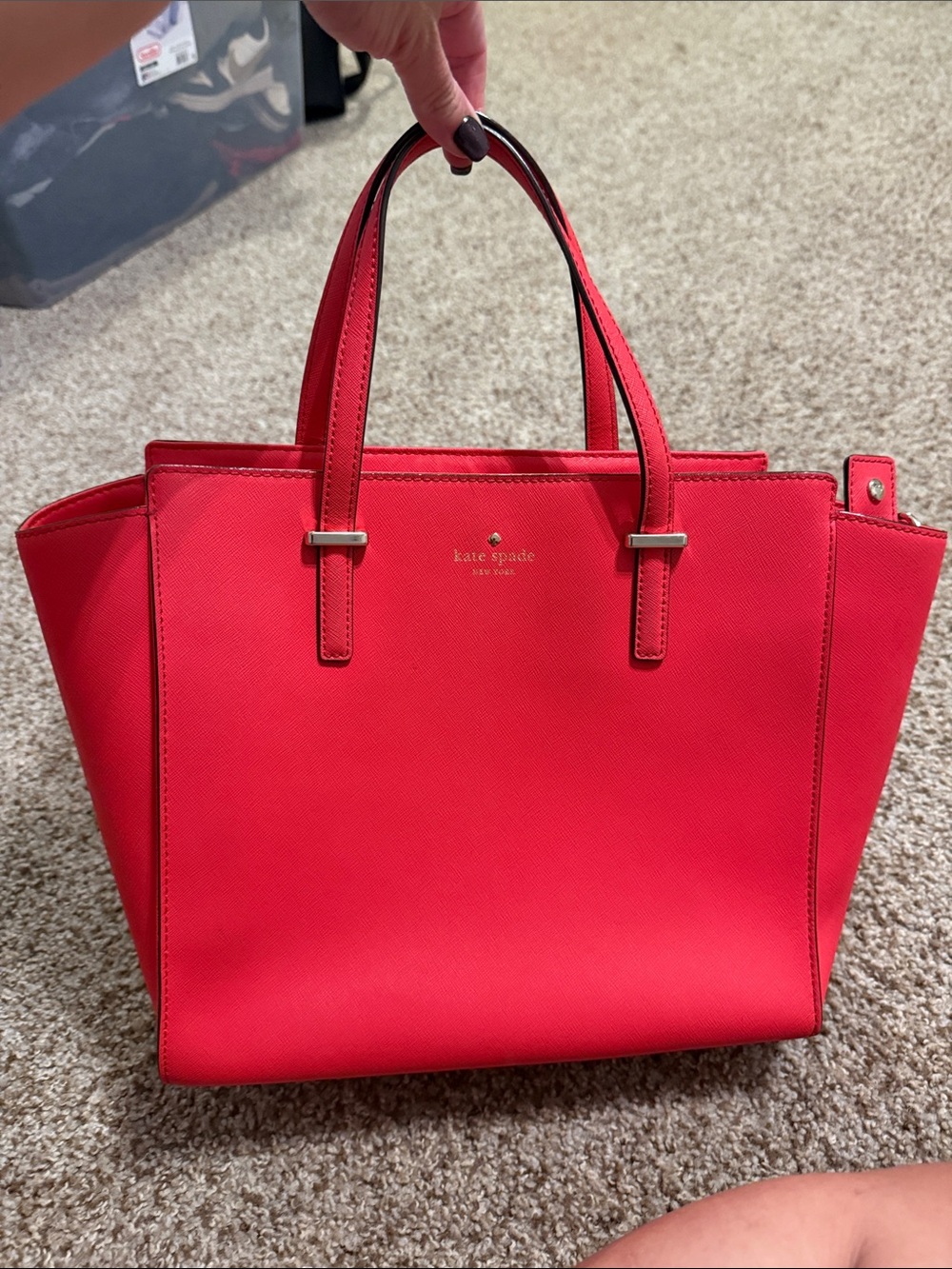 kate spade Red Structured Saffiano Leather Tote